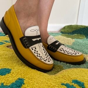 Burberry Woven-Toe Leather Loafers in Saffron Yellow Size 38